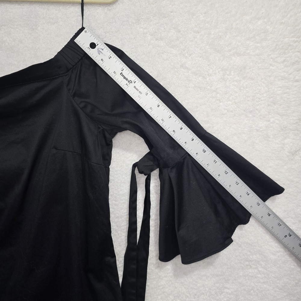 H&M Women's Black Off-The-Shoulder Short Dress 3/4 Bell Sleeves With Ties Size 6 - Picture 8 of 8